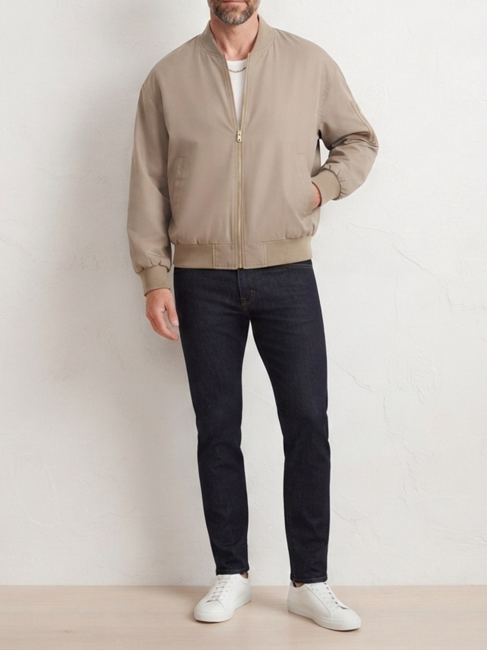 Kuwalla Tee Men Beige Bomber Jacket NWT Size L Full Zip Streetwear❤️